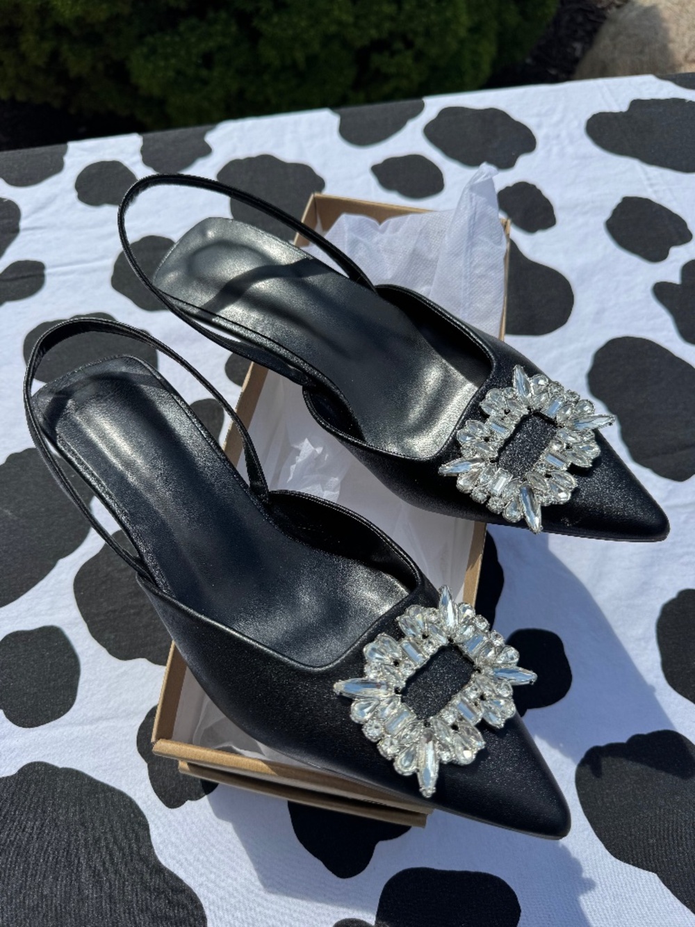 Women's Kitten Heels Slingback Pumps Rhinestone Closed Pointed Toe